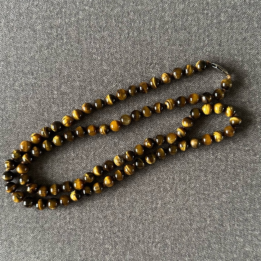 Golden Brown Tiger's Eye Bead Necklace with Vintage Clasp